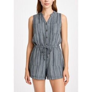 Kelly Renee black gray one piece button up romper elastic waist with pockets